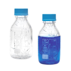 ISOLAB Şişe - Borosilikat Cam - Şeffaf - Vidalı Kapaklı - 1000 ml - Yüzey Kaplı